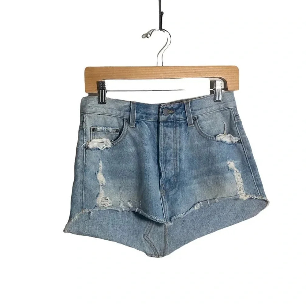 CARMAR Denim Distressed Mini Skirt